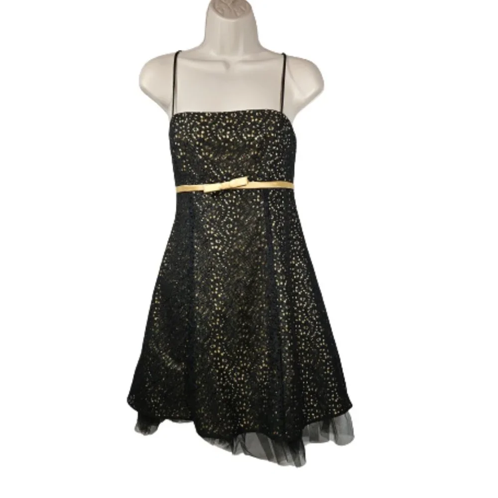 Betsy Adam Dress Black Lace Overlay Gold Petite Women's 12P Party Dress - Picture 1 of 9
